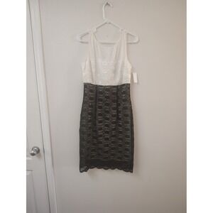 Sears Social Sheath Dress Ivory Black Lace Sequin Cocktail Party Size 10 NEW